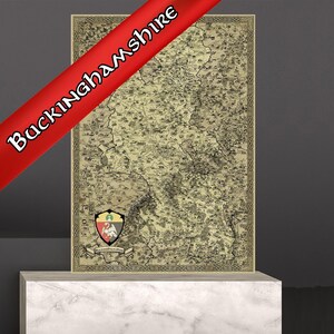 Buckinghamshire Karte, Fantasy Buckingham Karte, Luton Karte Druck, Milton Keynes Geschenk, Geschenk Mama Papa, mittelalterliche Kartographie, alte Vintage Karte