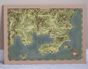 Pokemon Print Kanto Map, A2 Anniversary gift for him, Nerdy gift for her, Pokeml Pkmnr, Gift for Boyfriend or Girlfriend, Stocking Stuffer