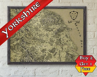 Yorkshire Fantasy Map Print, A3 A2 A1 Yorkshire Poster Gifts, Geeky present for him, Geeky gift for her, Gift for Mum, Stocking Filler