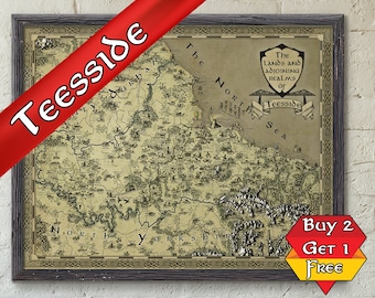 Teesside Fantasy Map, A3 A2 A1 Teesside Print, Middlesbrough Poster, Gift for him, Gift for her, Gift for Mum, Gift Dad, Fun Gamer Present