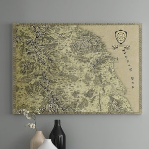 Lienzo de Yorkshire, arte de pared de fantasía, mapa de Yorkshire, regalos de Yorkshire, impresión de Yorkshire, regalo para él y ella, regalo para mamá y papá, dibujado a mano