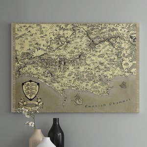 Fantasy canvaskaart Dorset, Dorset Wall Art, Dorset Gifts, Dorset Present, Geeky cadeau voor hem, geeky cadeau voor haar, County Map, handgetekende