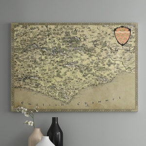 East Sussex Leinwand, Fantasy Karte, East Sussex Druck, Geschenk für Ihn Sie, Geschenk für Mama Papa, East Sussex Karte, Schlacht Hastings Karte, Handgezeichnet
