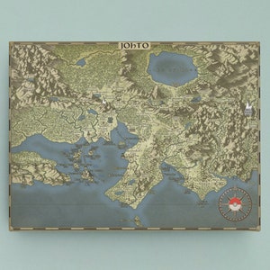 Carte de Johto en toile Pokémon, impression sur toile de carte fantastique, toile Pokémon, cadeau d'anniversaire pour lui, cadeau geek pour elle, cadeaux pour enfants