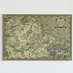 Fantasy canvas Teesside, Teesside kunst aan de muur, kaart van Middlesbrough, kaart van North Yorkshire, kaart van Durham, cadeau voor hem haar, County Canvas, handgetekende