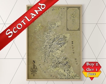Scotland Fantasy Map, A3 A2 A1 Scottish Poster, Scotland Print, Scotland Gift, Scottish Gifts, Gift for him, Gift for Her, Stocking Filler