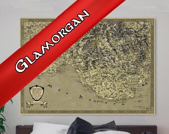 Glamorgan Canvas, Cymru Fantasy Map, Cymraeg Art, Cardiff Welsh, Birthday Present Mum Dad, Swansea Cartography, Old Vintage Port Talbot
