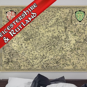 Toile Leicestershire et Rutland, carte fantastique, art mural fantastique, impression Leicester, cadeau pour lui, cadeau pour maman et papa, Melton Mowbray