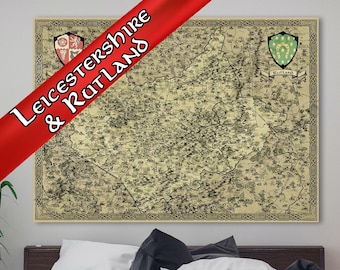 Leicestershire and Rutland Canvas, Fantasy Map, Fantasy Wall Art, Leicester Print, Gift for Him Her, Present for Mum Dad, Melton Mowbray