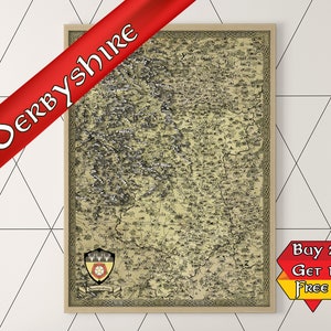 Derbyshire Print, Derby Fantasy Map, Derbyshire Dales Map, Peak District Gift, Derbyshire Hill, Fantasy Cartography, Peak District Poster