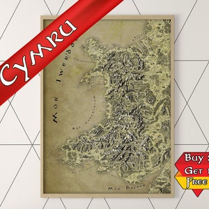 Wales Cymraeg Print, Fantasy Map, Welsh Map Print, Cymraeg Anrheg, Geeky Gift for Him, Nerdy Gift for Her, Gift for Dad, Stocking Stuffer