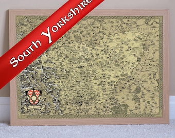 South Yorkshire Map Print, A3 A2 A1 Sheffield Fantasy Drawing, Doncaster Poster, Barnsley Hand Drawn, Illustrated Medieval Map, Vintage Art