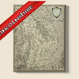 Canvas Lincolnshire, fantasiekaart, Lincoln Art, Lincolnshire print, Grimsby cadeau, huidige moeder vader, Lincolnshire Wolds, fantasiecartografie