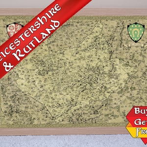 Impresión de Leicestershire y Rutland, mapa de fantasía de Leicester, agua de Rutland, regalo de la ciudad de Leicester, póster de Melton Mowbray, cartografía de fantasía