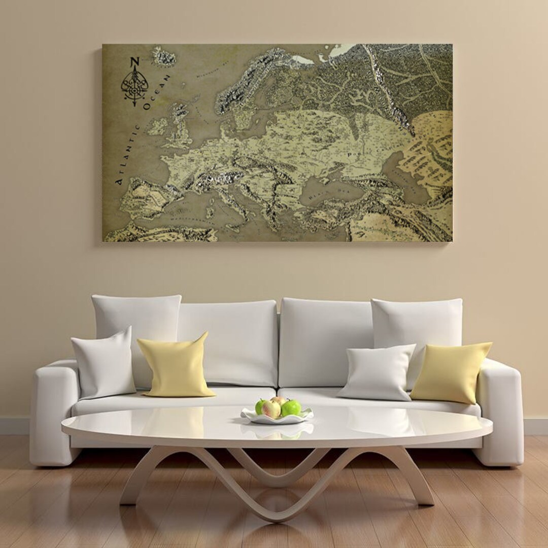 Europe Fantasy Map Canvas, Europe Canvas Art, Europe Wall Art