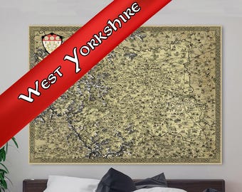 West Yorkshire Canvas, Leeds Fantasy Map, Bradford Art, Huddersfield Map, Present Mum Dad, Medieval Cartography, Old Vintage Barnsley