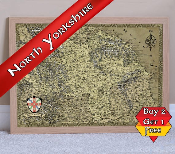 North Yorkshire Fantasy Print, A3 A2 A1 York Map Drawing, Middlesborough Poster, Boro Hand Drawn, Illustrated Medieval Map, Harrogate Whitby