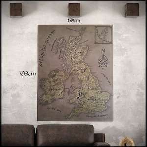 Toile britannique, carte fantastique des îles britanniques, art mural britannique, cadeaux britanniques, cadeau geek pour lui, cadeau geek pour elle, cadeau pour ami, dessiné à la main