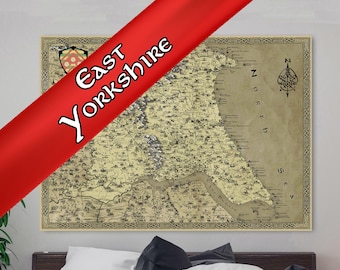 East Yorkshire Canvas, East Riding Fantasy Map, Hull Art, Bridlington Map, Present Mum Dad, Medieval Cartography, Old Vintage Beverley