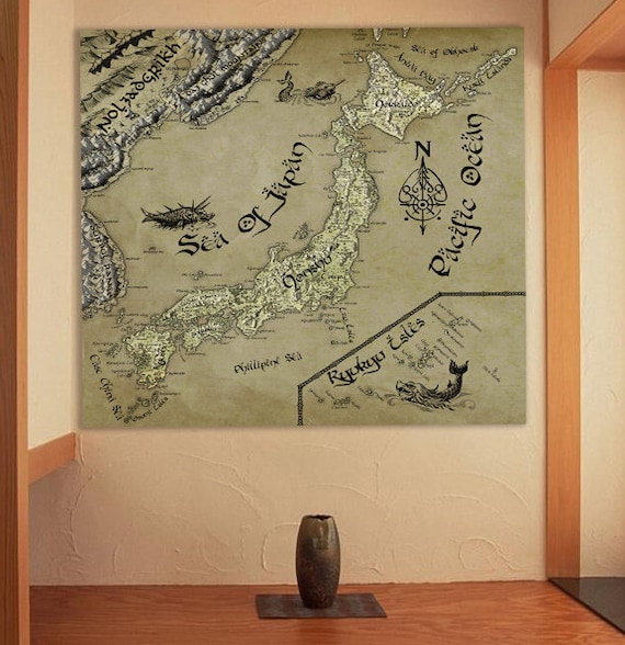 Japan Canvas Fantasy Map, Japan Gift, Japanese Gift