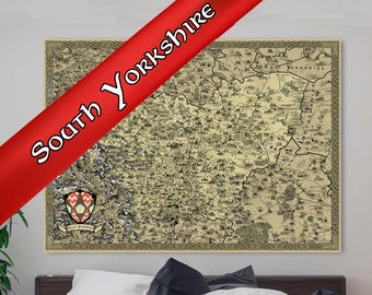 South Yorkshire Canvas, Sheffield Fantasy Map, Rotherham Art, Doncaster Map, Present Mum Dad, Medieval Cartography, Old Vintage Barnsley