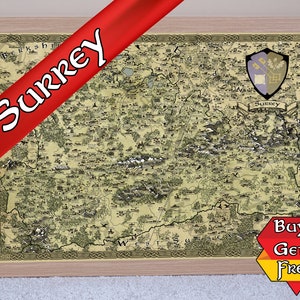 Carte fantastique de Surrey, impression de Surrey, art de Surrey, affiche de Surrey, impression de carte de fantaisie, cadeau geek pour lui, cadeau ringard pour elle, remplissage de bas