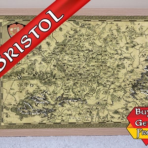 Impression de carte de Bristol, affiche fantastique de Bristol, cadeau geek pour lui, cadeau ringard pour elle, cadeau gamer, dessiné à la main, cartographie fantastique, carte du Somerset