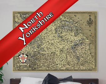 North Yorkshire Canvas, North Riding Fantasy Map, York Art, Middlesborough Map, Present Mum Dad, Medieval Cartography, Old Vintage Whitby