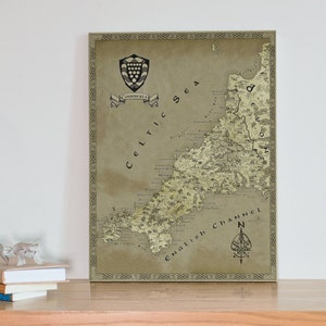 Lienzo de Cornualles, mapa de fantasía, regalos de Cornualles, regalo para él o ella, regalo para mamá o papá, mapa de Cornualles, dibujado a mano, mapa del condado, relleno de medias