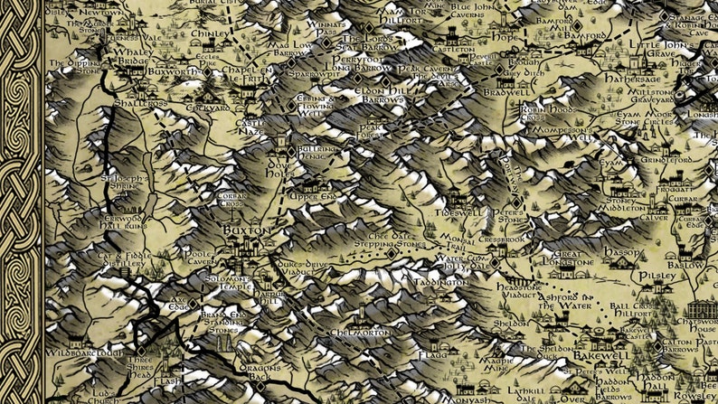 Derbyshire Print, Derby Fantasy Map, Derbyshire Dales Map, Peak District Gift, Derbyshire Hill, Fantasy Cartography, Peak District Poster image 9