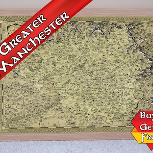 Impression du Grand Manchester, carte Manchester Fantasy, affiche Bolton, cadeau Stockport, art Oldham, carte de Wigan, cartographie fantastique, impression Rochdale