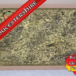 Impression de carte du Gloucestershire, affiche fantastique de Gloucester, cadeau geek pour lui, cadeau ringard pour elle, cadeau gamer, dessiné à la main, impression des Cotswolds