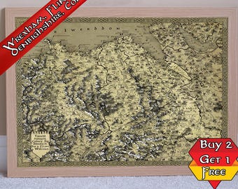 Clwyd Print, Wrexham, Flintshire, Denbighshire, Conwy Fantasy Map, A3 A2 A1 Welsh Llandudno Poster, Rhyl Geeky Gift, Vintage Medieval Art