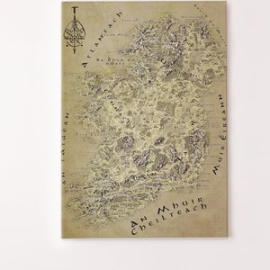 Toile gaélique d'Irlande, carte irlandaise fantastique, dessinés à la main, cadeaux d'Irlande, art de l'Irlande, carte gaélique d'Irlande, cadeaux irlandais, estampes irlandaises, carte de l'Irlande
