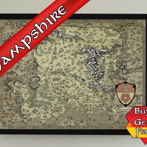Hampshire Print Fantasy Map, Hampshire Poster, Hampshire UK, Geeky Gift for Him, Geeky Gift for Her, Gift for Dad, Gift for Mum
