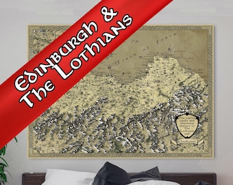 Edinburgh Canvas, Lothian Fantasy Map, Scotland Art, Fife Falkirk, Edinburgh Castle, Birthday Present Mum Dad, Scottish Cartography