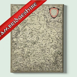 Cambridgeshire Leinwand, Fantasie Karte, Handgezeichnet, Schottland Druck, Geschenk für Ihn Sie, Geschenk Mum Papa, eng anliegend, Schottland Karte, Fantasy Kartographie