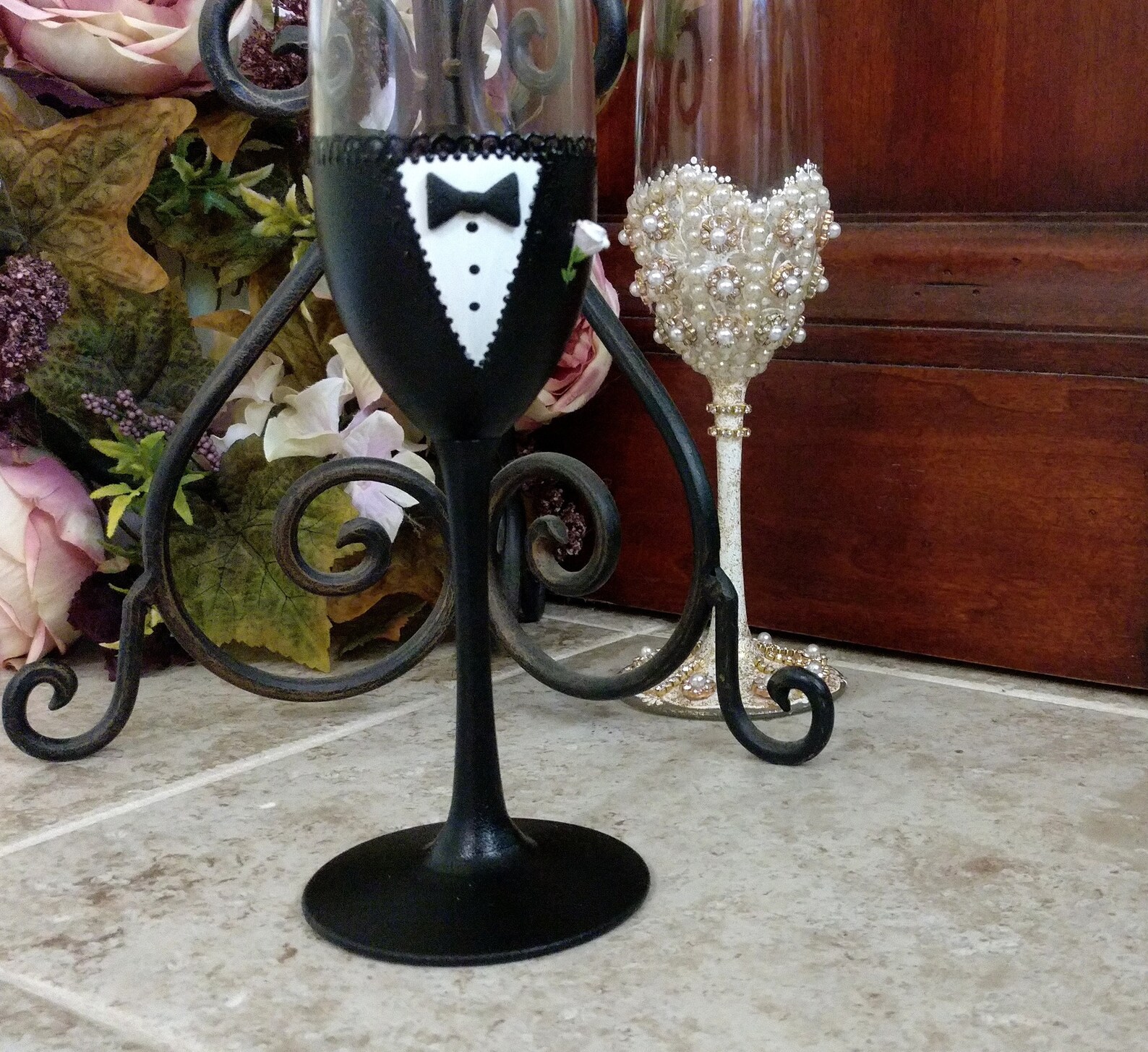 Bride Groom Flutes Wedding Champagne Glasses Mr and Mrs Etsy UK