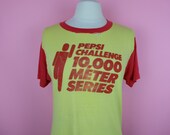 Vintage 1980s PEPSI Running challenge paper thin red and yellow double sided graphic T shirt