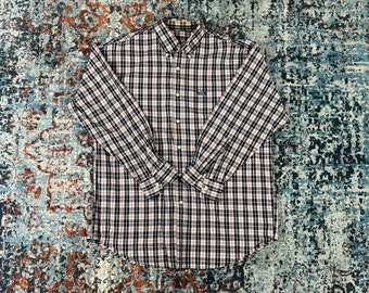 Vintage Chaps Ralph Lauren Plaid Dress Button up Shirt size Large