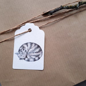 Lot de 4 étiquettes cadeaux chat endormi