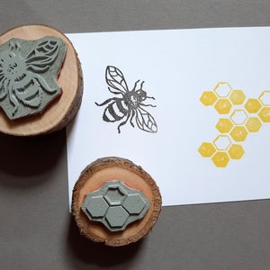 Conjunto de sellos abeja con panal miel de abeja panal insecto