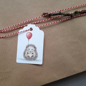 4er Set Geschenkanhänger Igel mit Ballon Geschenkdekoration Waldtier