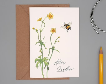 Greeting card, All the best, birthday card with bumblebee