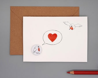 Tarjeta con botones Robin Love Letter Card con botón extraíble para San Valentín