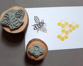Stamp set Bee with honeycomb Honeybee Honeycomb Insect