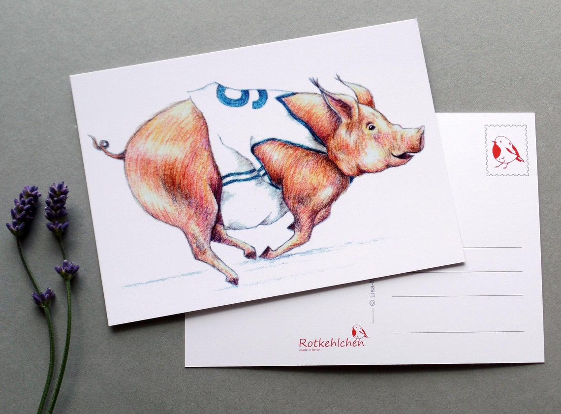 Rennschwein Postkarte Karte mit sportlichem Schwein Etsy