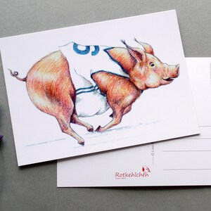 Carte postale de cochon de course avec cochon sportif image 3