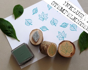 Stamp set 3 sheets with stamp pad linden leaf maple leaf and beech leaf