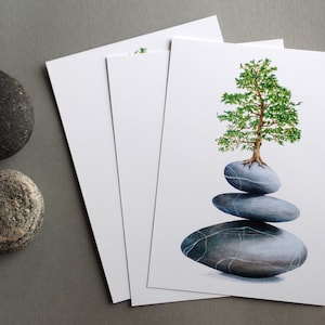 Ensemble de 3 cartes postales arbre en équilibre